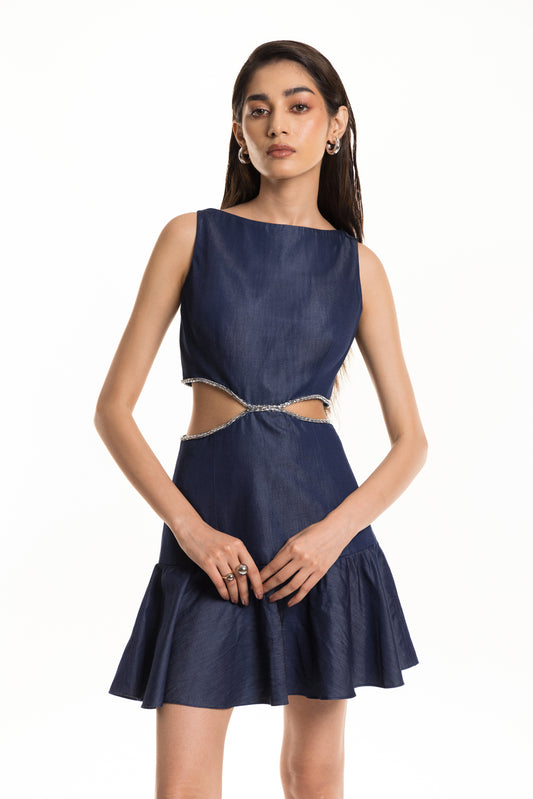 Denim Waist Cutout Dress